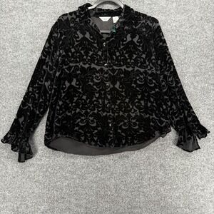 Lauren Ashley Top Size 12p Silk‎ Blend Velvet Burnout Black Whimsical Dark Fairy
